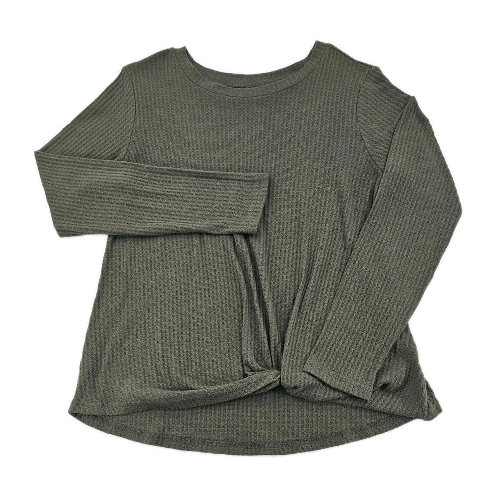 Neineiwu Women's Loose Blouse L Army Military Green Waffle Knit Thermal Shirt